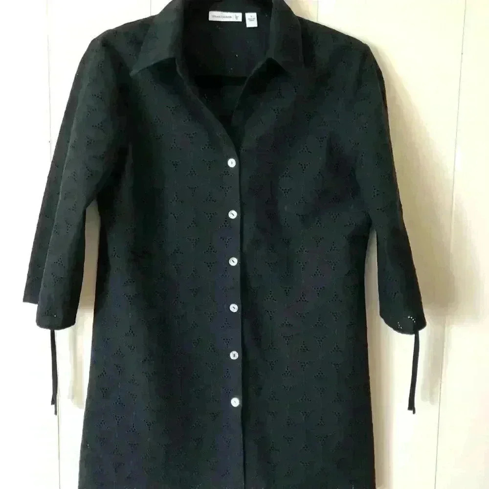 Susan Graver Women's Black Cotton Top Blouse S